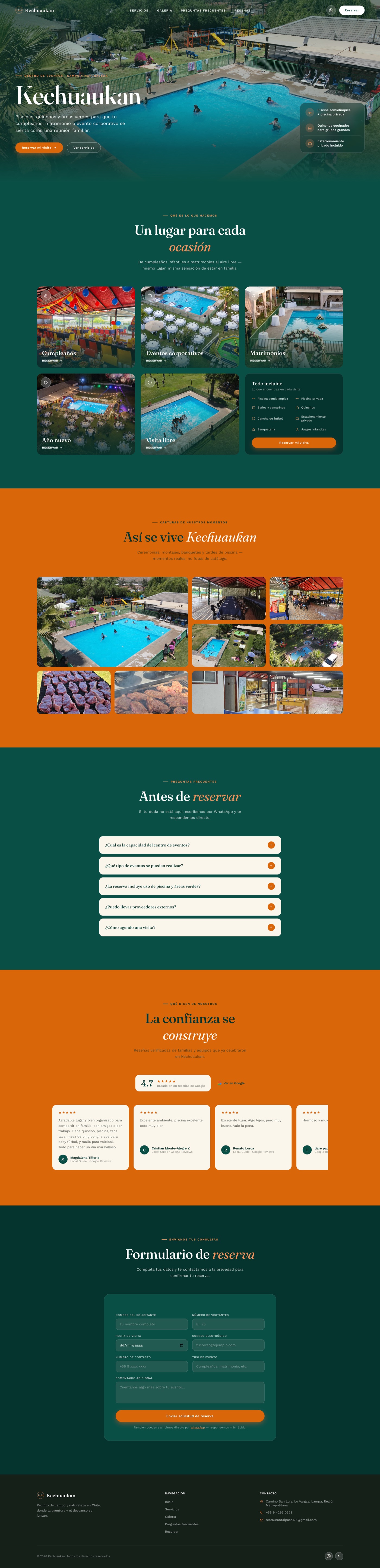 Landing page de Kechuaukan — Centro de Eventos, captura completa del sitio