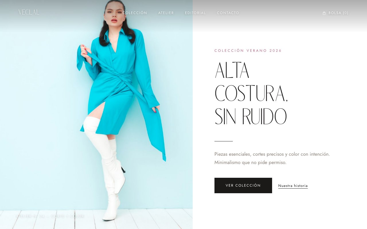 Veclal — tienda de alta costura, captura del sitio