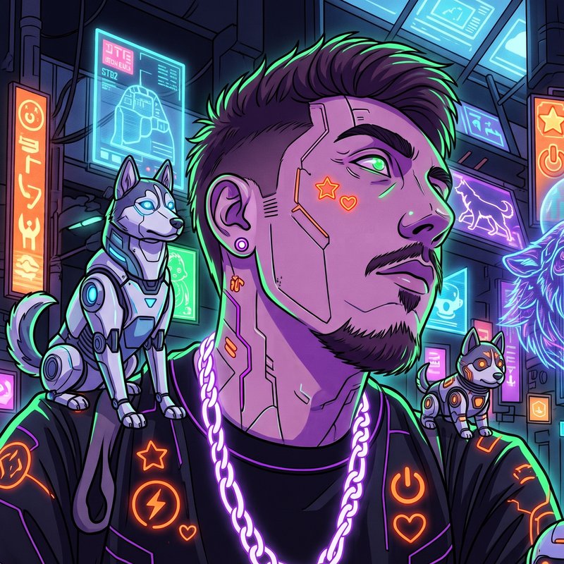 Rodrigo Manríquez «Haru», retrato cyberpunk con sus huskies robóticos