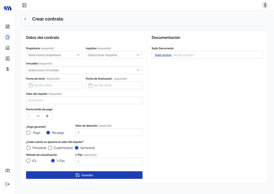 Formulario de creación de contrato